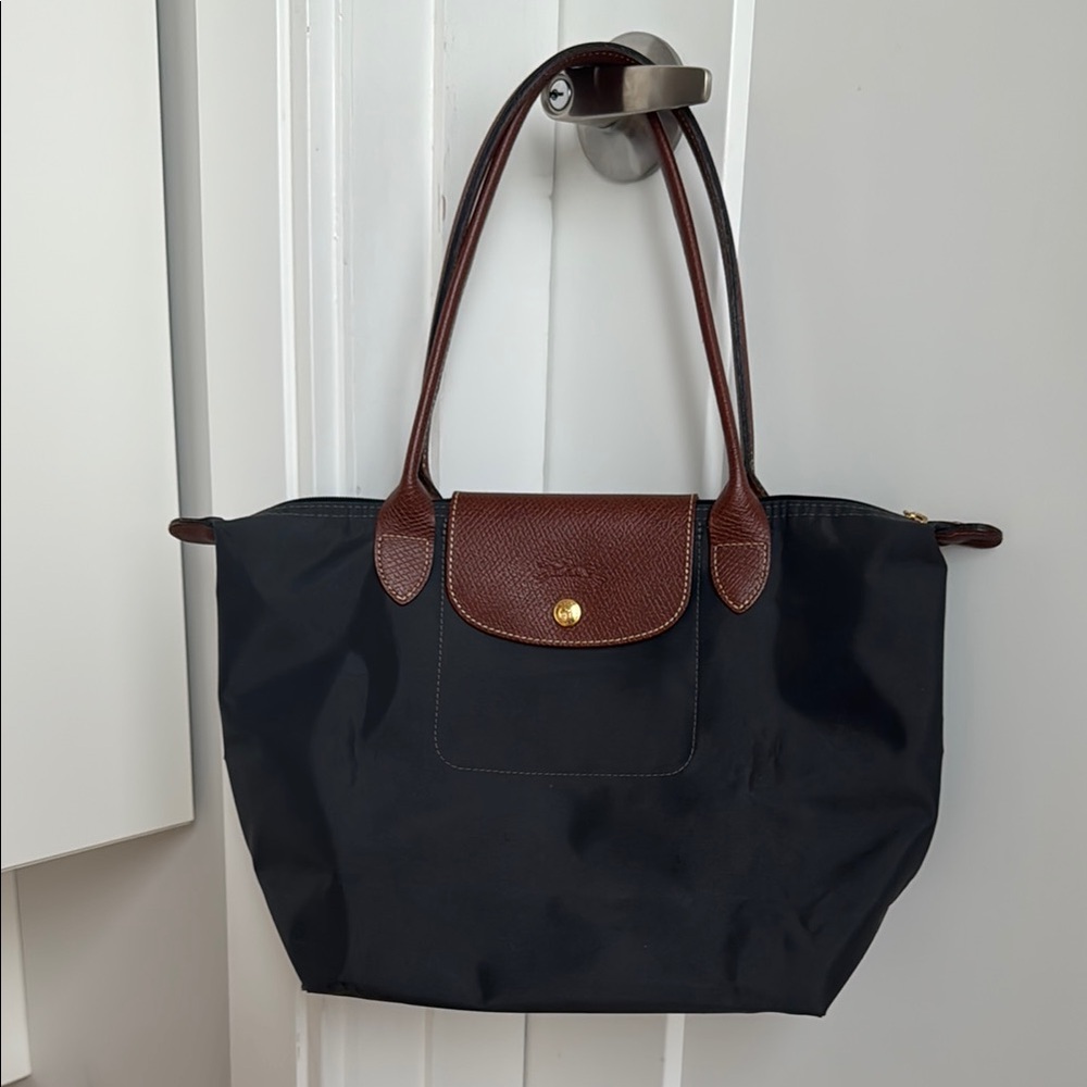 Longchamp Black Small Le Pliage with Long Handles